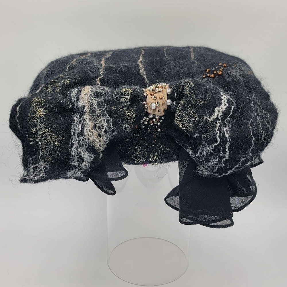 Hat Merino Wool Hand Felted With Embellishments #911